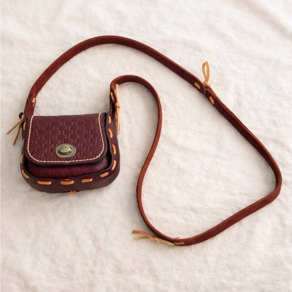 Vintage Handmade Tooled Leather Mini Saddle Bag Boho Western Brown - Picture 2 of 6